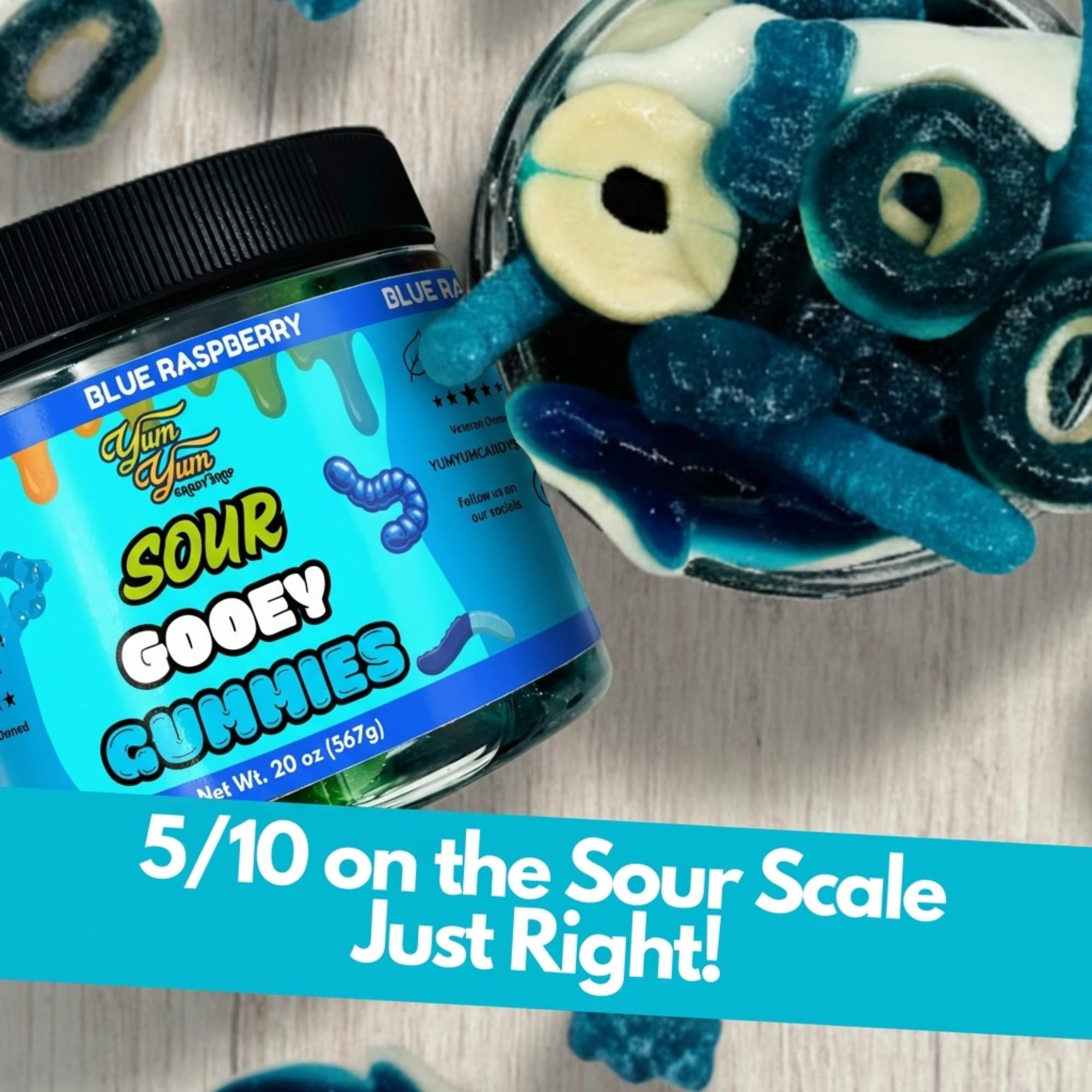 Amazon | Yum Yum Candy Shop Sour Gooey Gummies, Blue Raspberry, 10